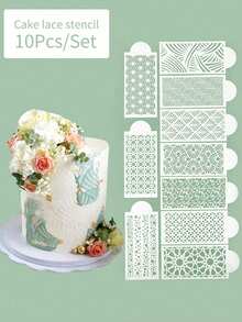 10pcs Cake Decorating Mold, Cake Cutout Pattern Border Printing Mold, Suitable For DIY Baking Tools - Clear - View 3