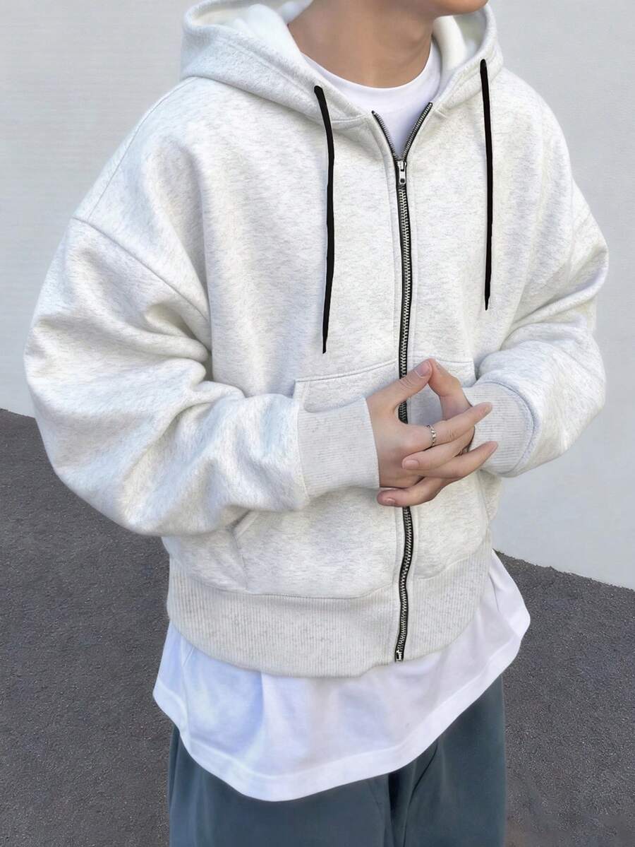 Manfinity Hypemode Plus Size Men's Solid Color Casual Zip-Up Hoodie Sweatshirt - Grey - View 1