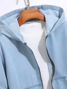 Manfinity Homme Áo khoác denim dài tay có mũ, màu trơn, phong cách thường ngày dành cho nam. - Rửa nhẹ - Xem 6