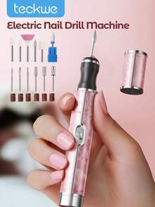 Teckwe 12-Head Electric Nail Grinder Kit, Multi-Functional Nail Drill, USB Rechargeable Nail Sander, Professional 4-Speed Nail File, Nail Polishing Care Shaping Tool, Manicure Tool, Great Gift For Women - Pink - View 1
