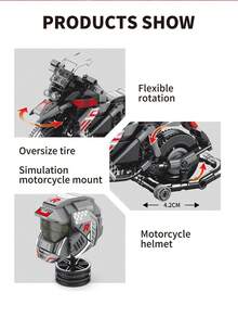 MINKOJA Bộ lắp ráp mô hình xe máy địa hình màu xám và đỏ - Mô hình cơ khí kèm phụ kiện mũ bảo hiểm, đồ chơi lắp ráp sưu tầm (Số lượng mảnh ghép: 402 mảnh) - Nhiều màu - Xem 4