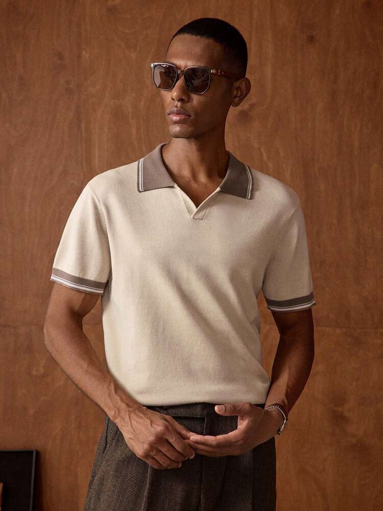 Men's Casual Colorblock Short Sleeve T-Shirt, Summer Men's Knit Shirt Manfinity Bruno Mars Men Casual Jackpot Polo Shirts For Men Collar Sumwon Men Knitted Polo