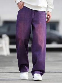 Manfinity Homme Men's Casual Pocketed Wide Leg Jeans, Versatile For Daily Commute And Outings - Purple - View 7