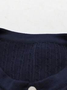 GlowEve CURVE 大码女式纯色圆领长袖毛衣连衣裙 - 藍色 - 查看 5