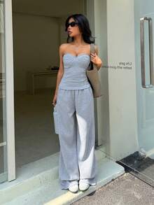 Flirla 2pcs Women Minimalist Sports Bra And Sweatpants Set - Grey - View 4