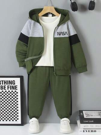 Genkimix Kids Tvådelat set med lapptäcke och huva för pojkar, för höst/vinter i skolan, enkelt men stil.