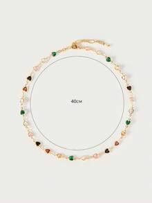 Glisma 18K Gold-Plated Heart Shaped Delicate Chain Necklace, Y2K/For Mom/Women/Girl, Suitable For Fall, Autumn, Winter, Festival, Holiday, Vacation, Old Money, Halloween,Work,Casual,Shopping,Vintage,PREMIUM,Zirconia,Metallic/Texture,Work,Casual,Shopping,Vintage,PREMIUM,Zirconia,Metallic/Texture,Western Jewelry,Old Money,Outfits,Beaded,Gemstone,Fall/Autumn/Winter,For Mom/Women/Girl/Mother,Premium,Valentine's Day,Gift - Colorful - View 7