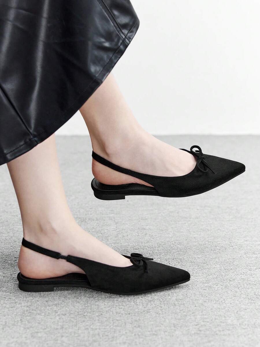 CUCCOO GRLICON Damen Spitzschuh Schleife Dekor modische Ballerinas - Schwarz - Übersicht 1