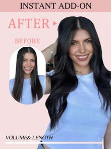 V Part Clip In Hair Extension 100% Human Hair Synthetic One Piece With 4 Clips Ins Color NC# NaturalColor Straight Real Premiun Human Hair For Women Easy To Style With Hair Curler And Straightener Invisible Suitable For Add Volume Lightweight All Day Wear - SNC - View 8