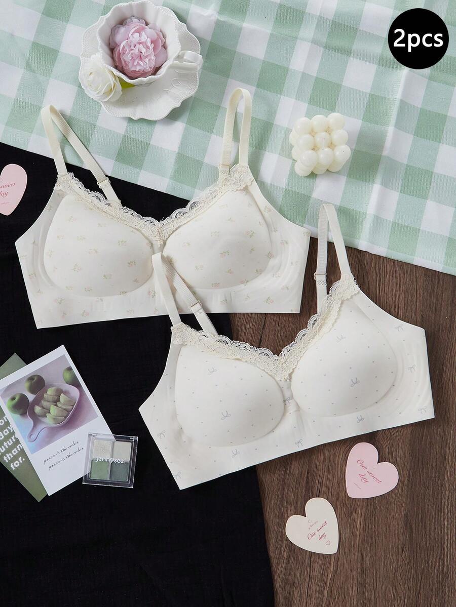 Sujetador sin costuras con estampado floral, adecuado para niñas jóvenes, estudiantes y adolescentes - Multicolor - Ver 1