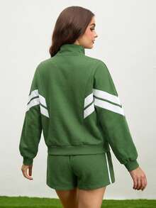 Cheerettes Women's Casual Sports Half-Zip Long Sleeve Sweatshirt - Dark Green - View 2