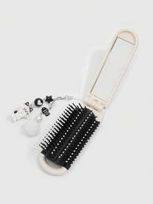 Bộ lược và gương gấp hình mèo dễ thương, kiểu dáng Y2K với họa tiết nốt nhạc và ngôi sao, lược nhỏ gọn tiện dụng cho mùa tựu trường, lược gương cầm tay tự làm. - Màu vàng nhạt - Xem 8