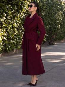 Andrea Bello Damen grauer Midikleid Gürtel Revers Mantel - Bordeaux - Übersicht 3