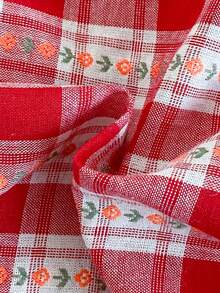 Young Girls Pajamas-2 Pieces Pajama Set Red White Plaid Peter Pan Collar Long Sleeve Button Front Top Matching Long Pants Sleepwear Nightwear Cozy Ruffle Empire Seam Festive Holiday Essential 2026 Four Season Charming Retro Family Gift Gingham Set Red Pajama Set Girls Red And Plaid Sets Red Pj Set - Red - View 4