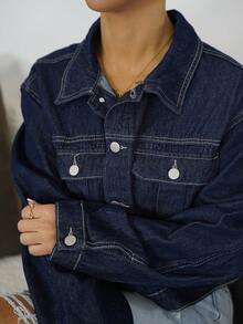 SAYEHFBABY 优质牛仔布对比针牛仔夹克 - 深色水洗藍 - 查看 3