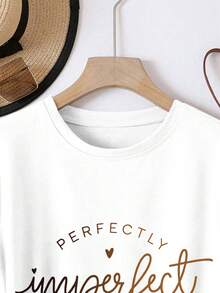 INAWLY Áo thun nữ thường ngày mùa hè màu trắng PERFECTLY Imperfect - trắng - Xem 3