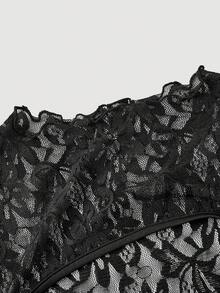 SHEIN MOD Áo thun nữ tay loe phối ren đen, kiểu vintage, áo dự tiệc, áo retro, phong cách đồng quê, boho, áo dự tiệc thanh lịch, mùa xuân, ngày Valentine, áo kiểu nữ thanh lịch, lãng mạn, ren, gothic, trang phục lễ hội. - màu đen - Xem 6