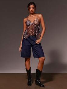 Athîral 女士休闲无袖露肩鹿纹衬衫 - 咖啡棕 - 查看 3