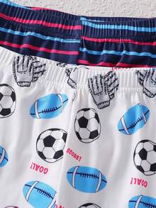 4pcs/Set Young BoyMinimalist Printed Pattern Long Pants, Short Sleeve Snug Fit Pajama Set - Multicolor - View 4