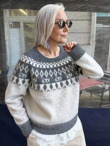 Vivie Lora Suéter holgado y suelto con estampado Fair Isle para mujer - Gris - Ver 4