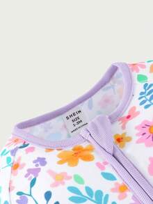 Newborn Baby Girl Colorful Ditsy Floral Double-Zipper Footie Pajamas With Reversible Feet - Multicolor - View 4