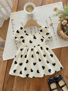 SHEIN LMoss Kids Babygirl Cute Cherry Pattern Loose Short Sleeve Casual Summer Vacation Dress - Multicolor - View 6