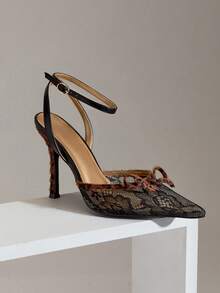 SHUZIA Women Chic Party Sexy Point Toe Lace Ankle Strap Stiletto Heel Pumps - Black - View 5