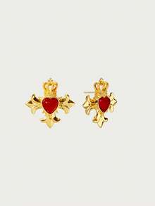 Glisma 18 K Gold Plated Vintage Ruby Cross Drop Earrings, Elegant & Unique Personalized Earrings,Outfits,Old Money,Metallic/Texture,Gemstone,For Mom/Women/Girl/Mother,Premium,Vintage,Classy,Heart,Valentine's Day,Gift - Gold - View 5