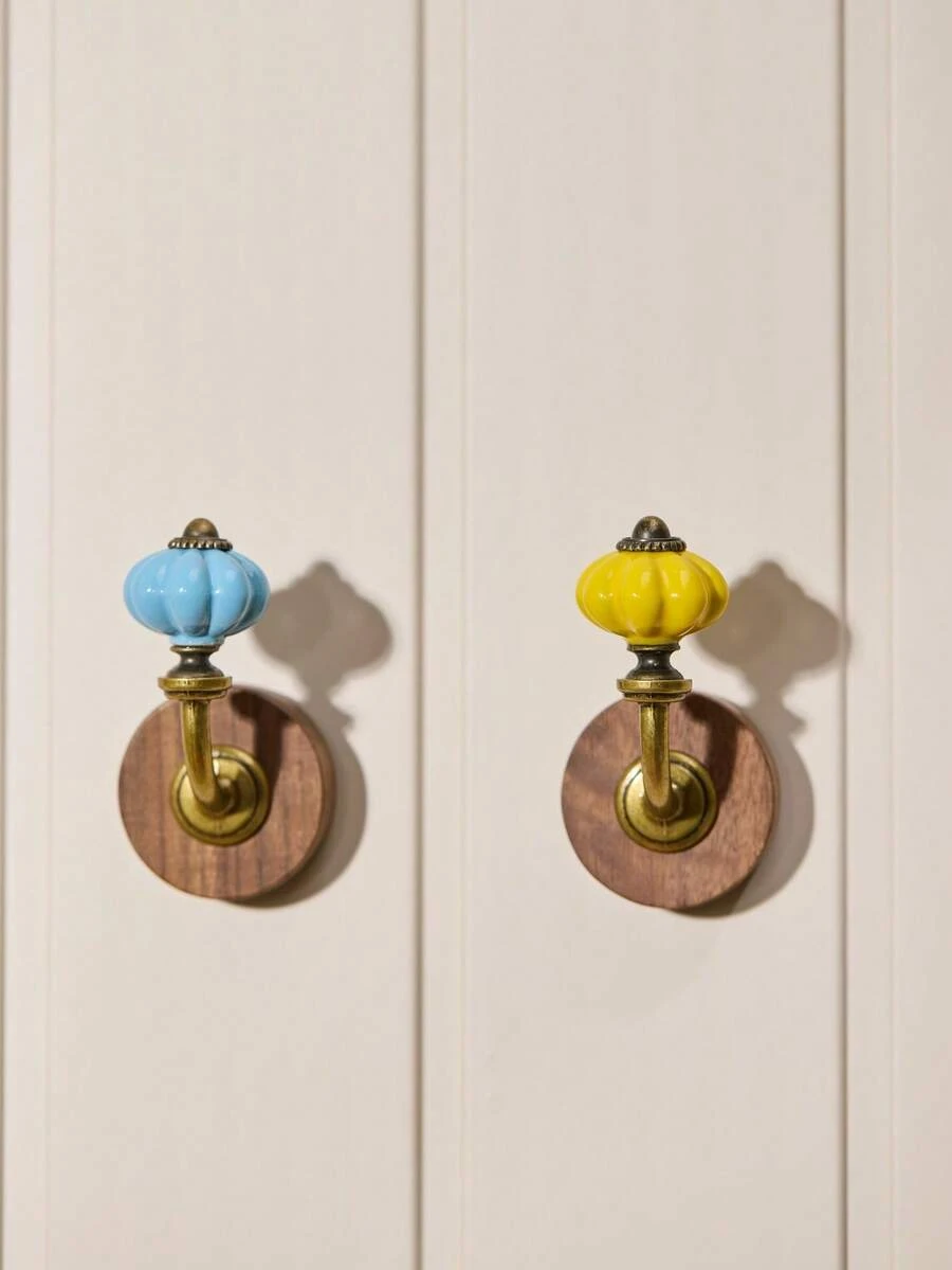 Cirelle Vintage Ceramic Wooden Entryway Hooks Creative No Drill Damage Free Adhesive Mounting Rustic Curtain Tiebacks For Home Decor - Multicolor - View 1