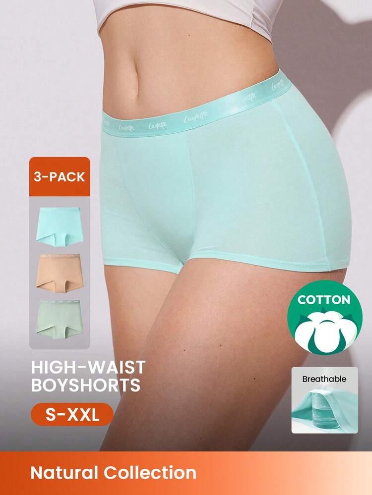 3-Pack Women Plus Cotton Logo High-Waist Boyshorts