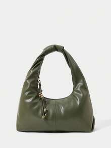 SHECARRY Nueva bolsa de hombro de gran capacidad con textura de piel de oveja, bolso de mano de alta gama para ir al trabajo - Verde Oliva - Ver 3