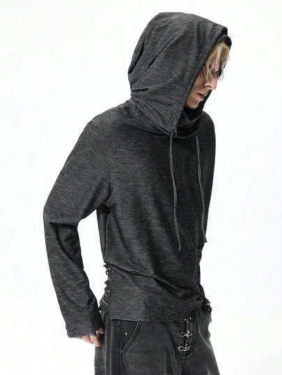 Street Life Tenue de festival de musique punk apocalyptique pour hommes, sweat-shirt à capuche à manches longues slim fit avec design à cordon de serrage et dos nu