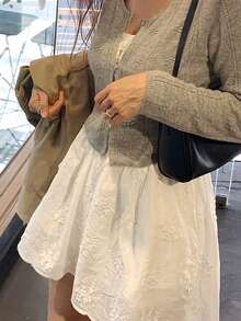 DAZY Elastic Waist Floral Embroidery Ruffle Hem Cute Short Skirt, Versatile & Slimming For Women - White - View 4