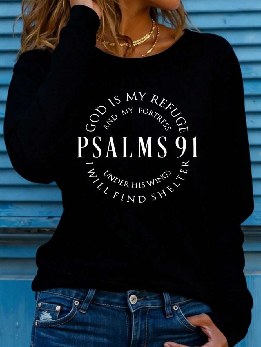 EMERY ROSE 2025 Long Sleeve Top,Bible Psalms Letter Printed Round Neck Long Sleeve T-Shirt