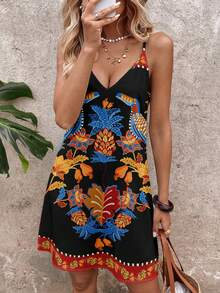 Sylviya Đầm ngắn nữ kiểu retro in họa tiết, thích hợp cho mùa thu/đông, đầm đi biển, đầm nghỉ mát, đầm hè, đầm phong cách boho, đầm đi nghỉ mát. - Nhiều màu - Xem 6