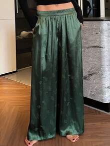 DAZY Jacquard Satin Loose Wide-Leg Women Pajama Bottoms