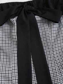 Sweetra Đầm nữ mùa Thu/Đông kiểu retro gợi cảm dáng ôm, thắt nơ, phối màu, họa tiết răng cưa, thoải mái, thường ngày. - màu đen - Xem 4