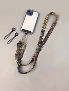 1PC Adjustable Retro Totem Phone Strap, Fashionable, High-End, Long Hanging Chain For Women, Comfortable Wear Around Neck - Multicolor - View 4