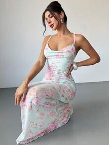 Firerie 女士优雅简约时尚浪漫圣帕特里克节度假派对日常深V领抽象花卉印花紧身连衣裙，春夏款 - 彩色 - 查看 4