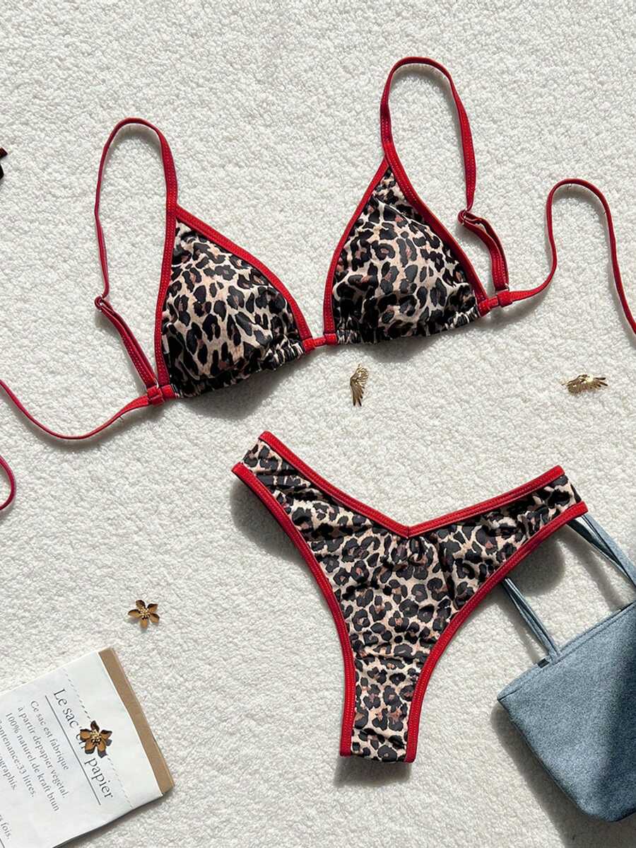 Swim Vcay Women's Leopard Print Spaghetti Strap Sexy Bikini Swimsuit Set, Summer Beach - Multicolor - View 1