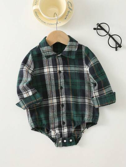 SHEIN Baby Boy Gentleman Academy All-Match Versatile Long Sleeve Snap-Up Bodysuit, Soft & Comfortable Thermal-Lined Thick Fabric, Suitable For Winter, Birthdays, Christenings, 1st Birthday Parties, Galas, Performances, Weddings, Christmas