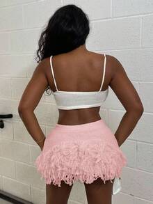 Alexandranx 针织修身迷你毛衣裙，毛边下摆，仅含半身裙，适合夏季、假期、春季、优雅、可爱、海滩、节日、西部风情、秋季、夜生活、纳什维尔、俱乐部、秋冬等场合，时尚百搭。 - 粉色 - 查看 2