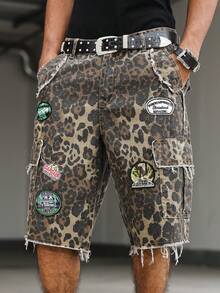 Manfinity EMRG Men's Street Fashion Casual Multi-Pocket Leopard Camo Denim Shorts - Multicolor - View 8