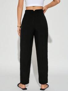 SHEIN PETITE Women's Solid Color Pants, Teacher Formal Trousers, Suitable For Daily Wear, Office Commute,Fall Black Slacks Women - Black - View 3