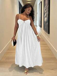 Alexandranx 女式褶皱无袖连衣裙，度假风格，春夏，女式夏季服装，女式沙滩服装，女式，春假，女式演唱会服装，波西米亚风，狂欢服装，热带度假，节日，浪漫女式夏季连衣裙，波西米亚风女式连衣裙，女式热带连衣裙，女式连衣裙，度假新品女式连衣裙 - 白色 - 查看 4