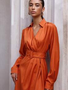 Aveloria Modichic 时尚优雅修身通勤连衣裙，设计精致 - 橘色 - 查看 2