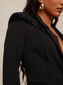 NYA SZN 配套套装（上衣和裤子）上衣为西装外套，V领深V领，直筒修身修身裤，商务休闲，适合办公室、假日、圣诞节、新年夜等冬季场合，女士适用。 - 黃色 - 查看 5