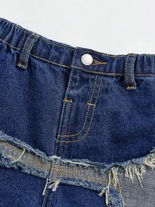 SHEIN Young Boy Casual Washed Distressed Patch Denim Jeans - Dark Wash - View 4