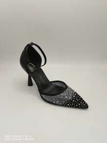 CUCCOO SZL New Arrival Spring/Autumn Black Transparent Rhinestone Pointed Toe Hollow High Heel Fashionable Sexy Ladies High Heels Valentine's Day - Black - View 6