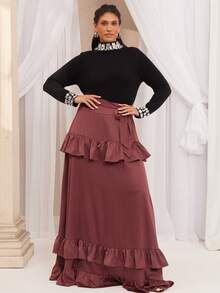 VOLUPTÉ CURVE Áo dệt kim dài tay cổ cao sang trọng, ôm dáng, cỡ lớn, đính đá lấp lánh, kiểu dáng thanh lịch, đa năng, thích hợp mặc nhiều lớp cho ngày Valentine, màu đen. - màu đen - Xem 6